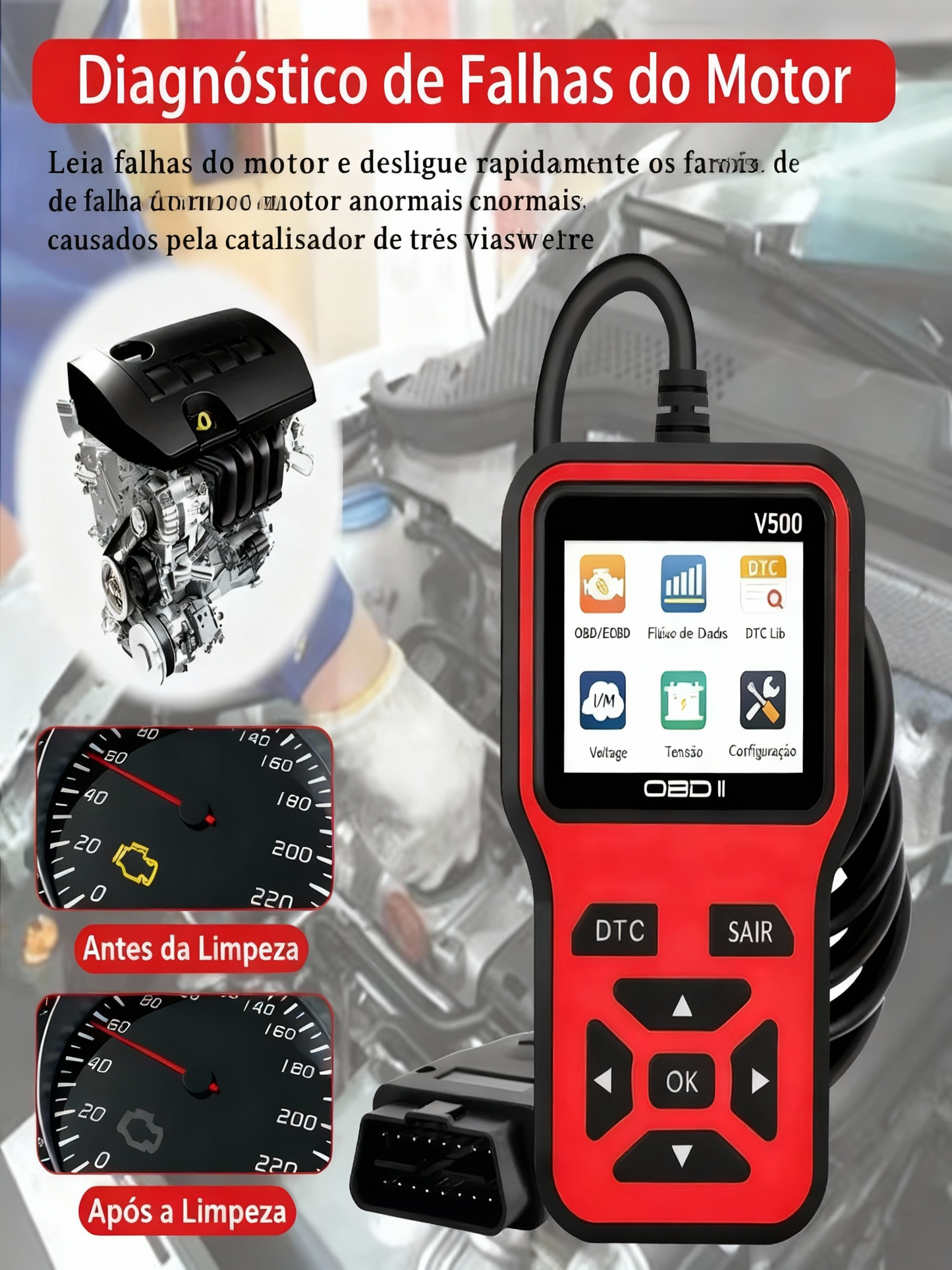 Scanner OBD II V500 Profissional para Diagnóstico Automotivo
